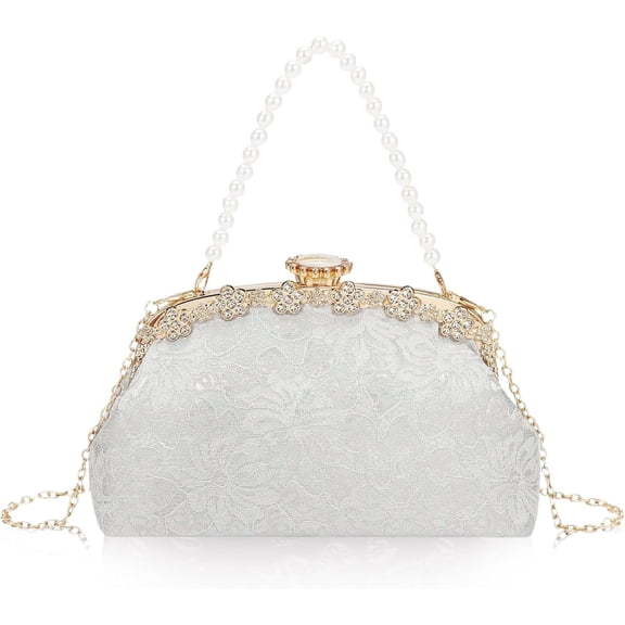 Clutch Purse for Women Lace Formal Evening Bag with Rhinestones for Wedding Prom Party Clutch Shoulder Cross Body Handbag-silver-