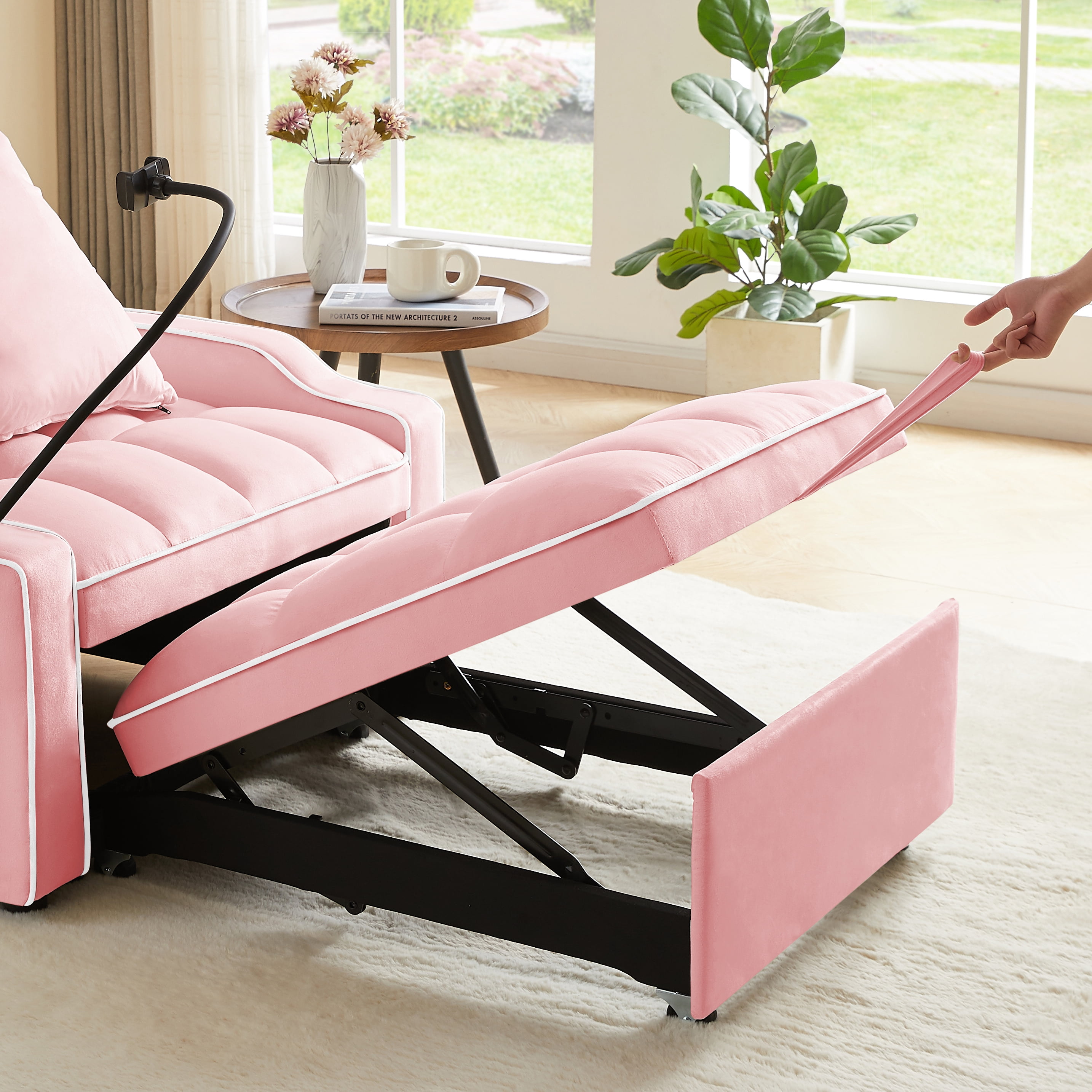 3 In 1 Convertible Sofa Bed Adjustable Recliner Sofa Chair With Adjustable Backrest, Phone Holder and Charging Port