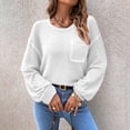thumbnail image 2 of Prendas de Punto con Cuello Redondo para Mujer, Jersey Suelto con Bolsillo en el Pecho y Manga Larga con Alas de Murciélago, Top para Otoño e Invierno Blanco XXL, 2 of 6