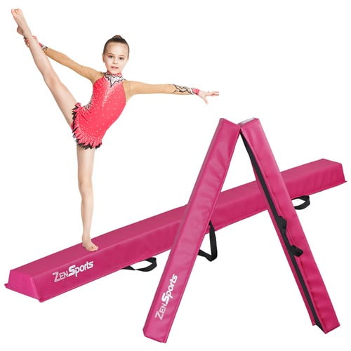 SONGMY 6 FT Folding Balance Beam, Pink Gymnastic Floor Beam with Non-slip Base, Kids Gymnastics Equipment for Home Training