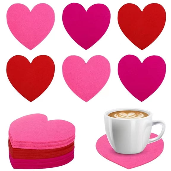 Tutuviw 30Pcs Valentine's Day Felt Coaster Set,Heart Drink Coasters,Heart Placemats,Heart Shaped Non-Slip Absorbent Coasters for Table Protection Birthday Gifts Wedding Home Decor
