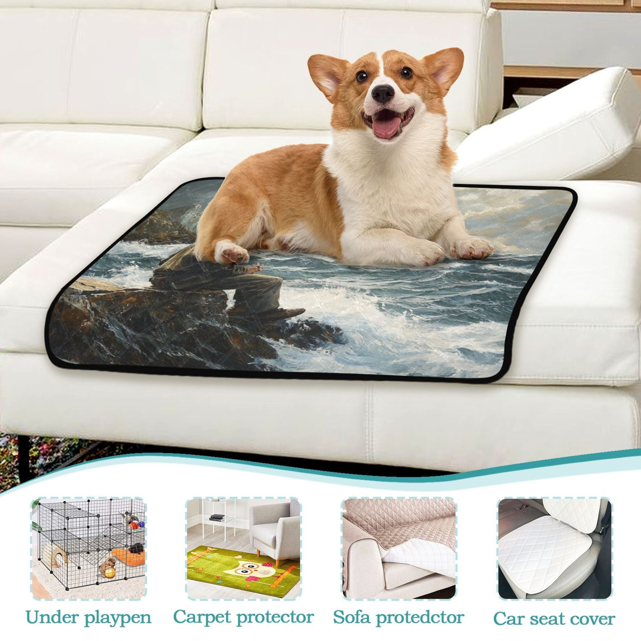 Qxltty The Old Man and The Sea Cat litter Pads Pet Set of 3 Diaper Mats Center Anti-leakage Layer Absorbent Soft and Comfortable