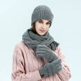 thumbnail image 4 of PMVFHDE Couples Winter Thickened Warm Scarf Hat Gloves Set Solid Color Ribbed Knit Wool Cap Neck Warmer Three-Piece Warm Set Grey, 4 of 4