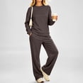 thumbnail image 6 of Women's 2 Piece Lounge Set Crewneck Sweatshirt and Wide Leg Pants Relaxed Casual Fall Fleece Matching Outfit Set, 6 of 6