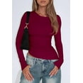 thumbnail image 5 of PRETTYGARDEN Womens Fall Long Sleeve Shirts Trendy Crew Neck Fitted Asymmetrical Going Out Tops Ruched Side Tee Blouse, 5 of 9