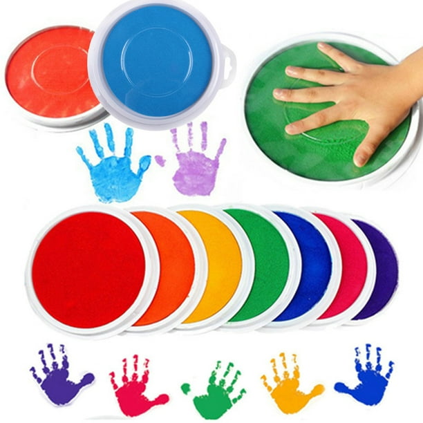 Lisbinx - 8 almohadillas de tinta para manualidades para niños, redondas y grandes (1,5 x 18 cm), de PVC y tintas pigmentadas para hacer tarjetas, pintar paredes y manualidades.