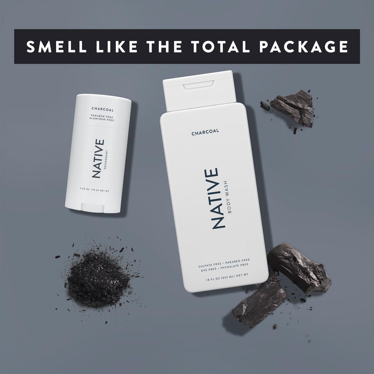 Native – Desodorisant sans aluminium, charbon 75g