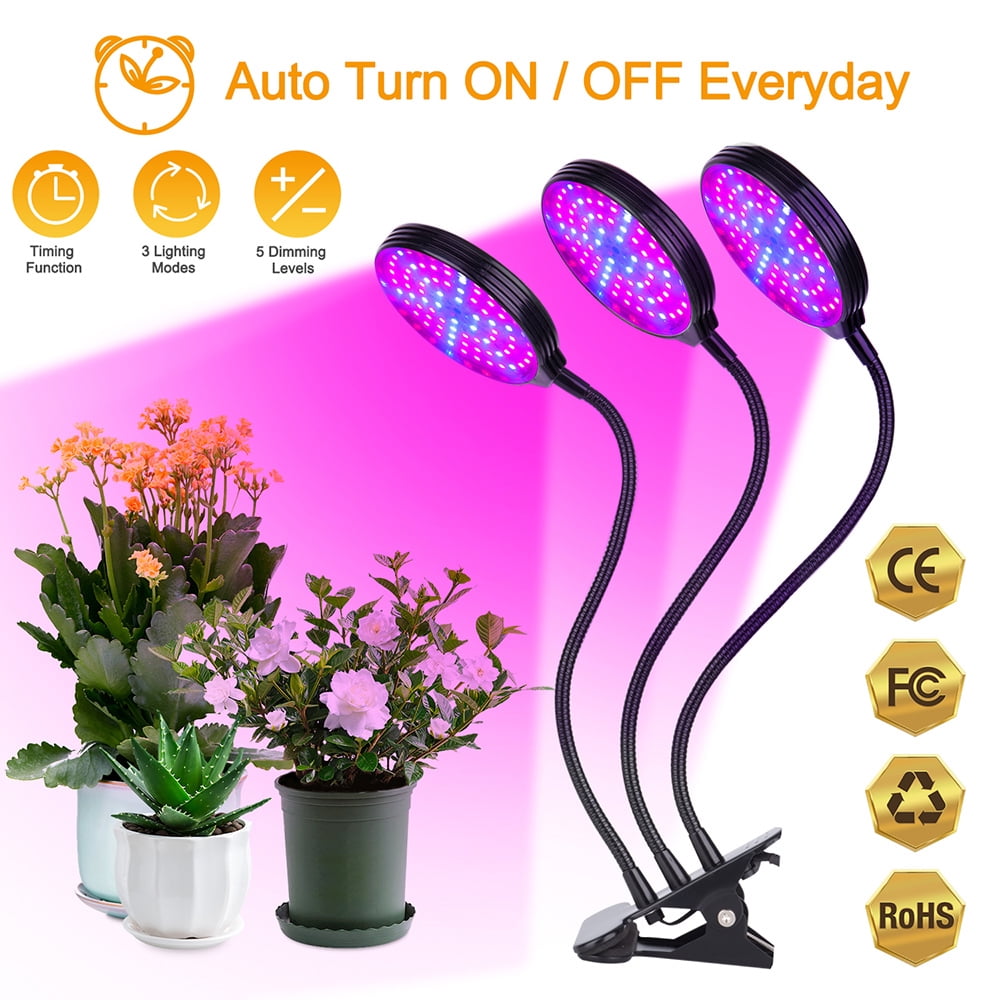 LED Grow Light 30W Auto ON/Off Grow Lamp Dual Head Timing for Indoor Plant 
