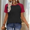 thumbnail image 2 of Camisetas de manga corta de verano para las mujeres Moda casual de manga de Raglan Color bloqueado Top, blusa de manga corta de las mujeres para la primavera, 2 of 8