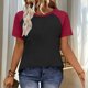 thumbnail image 2 of Camisetas de manga corta de verano para las mujeres Moda casual de manga de Raglan Color bloqueado Top, blusa de manga corta de las mujeres para la primavera, 2 of 8