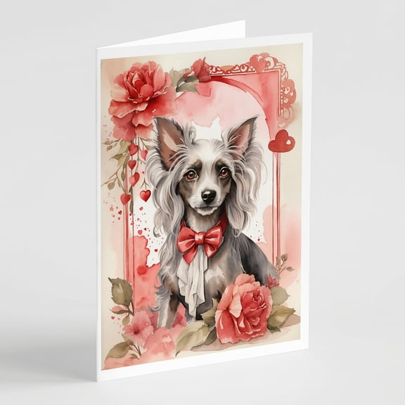 Chinese Crested Valentine Roses Greeting Cards Pack of 8 7 in x 5 in