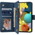 thumbnail image 6 of Wallet Case for Samsung Galaxy A52 4G/5G A52S 5G, Premium Vintage PU Leather Magnetic Closure Handbag Zipper Pocket Case Kickstand Card Slots with Wrist Strap Shockproof Flip Cover - Blue, 6 of 8