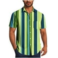 thumbnail image 2 of Tops for Men Plus Size Short Sleeve Lapel Button Stripe Color Block Printing Casual Turndown Collar Shirt Blouse Green XXXXXL, 2 of 6
