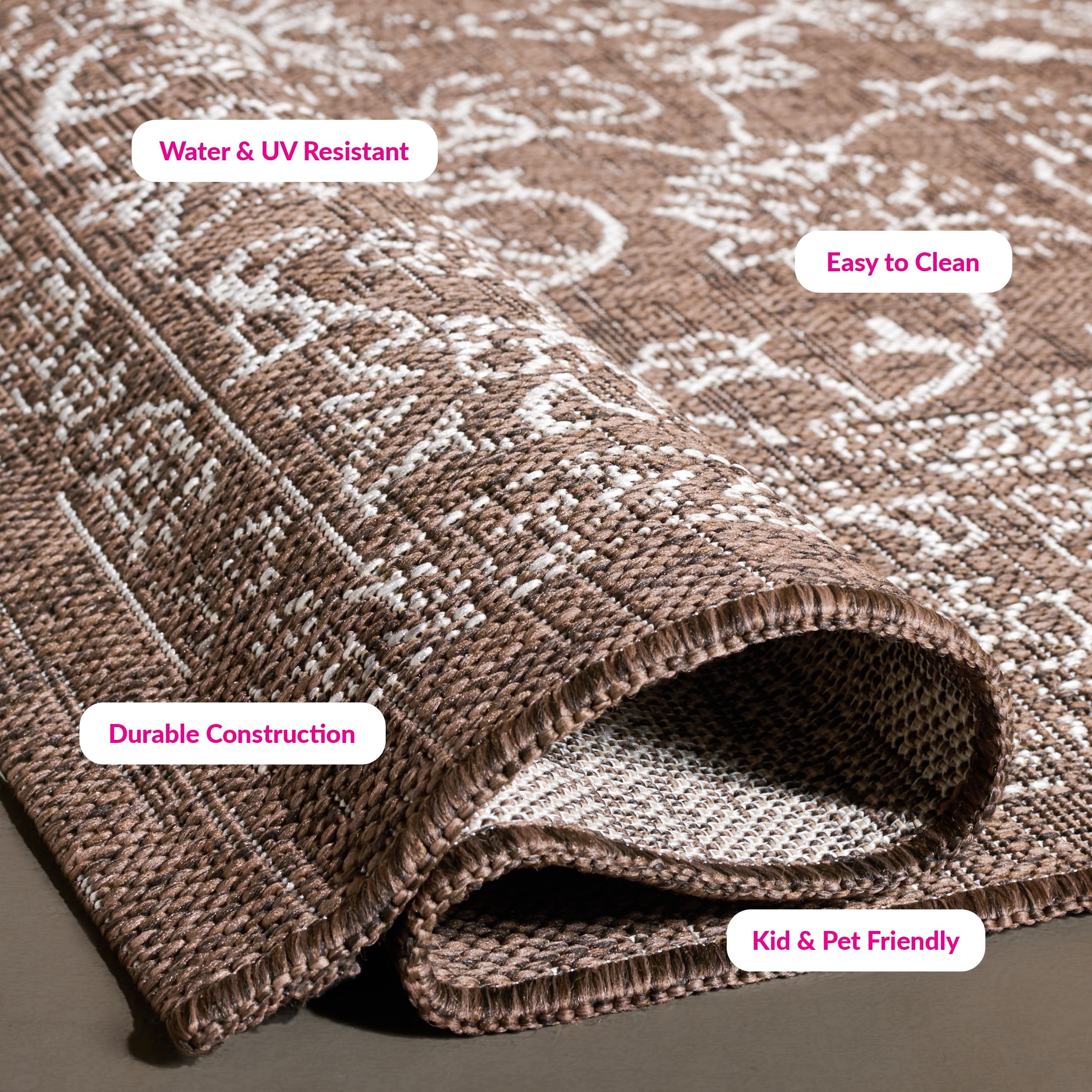 SAFAVIEH Courtyard Darin Traditional Indoor/Outdoor Area Rug, 5'3" x 7'7", Brown/Ivory