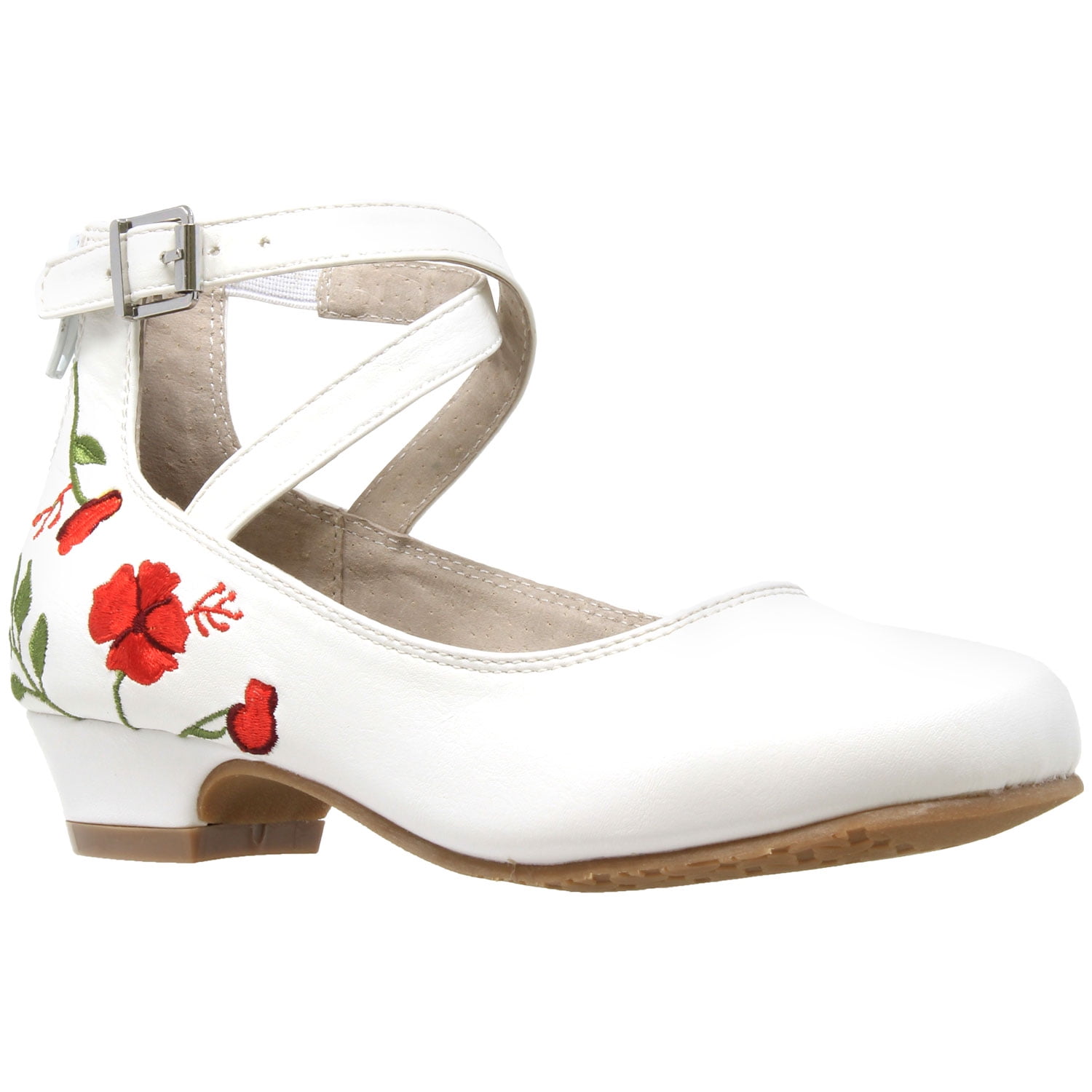 SOBEYO - Sobeyo Kids Dress Shoes Embroidered Flower Mary Jane Block Heel Pumps White Sz 2 