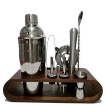 Bar Social Bartender Cocktail Kit – Bartender Accessories Tools for Drinks – Set of 10 Bar Mixer Set with Bamboo Stand - Stainless Steel, Dark Brown