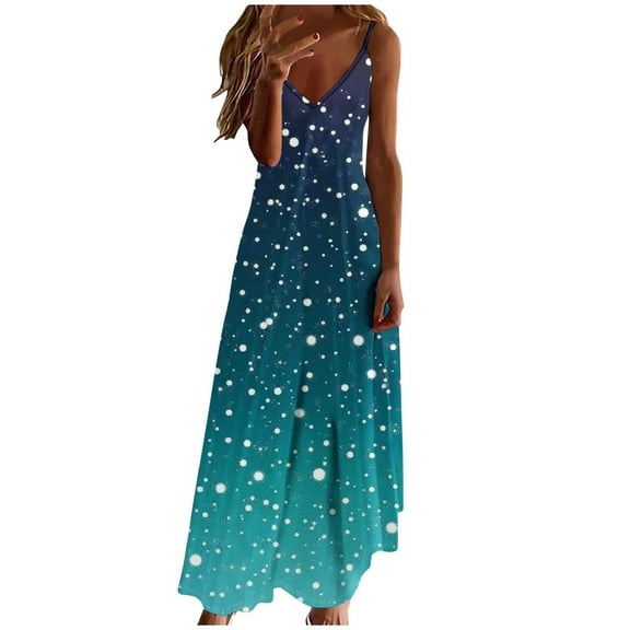Uaswgudfs Sleeveless Spaghetti Strap Midi Dress for Women - Starry V-Neck Flowy Summer Sundress with Breezy Casual Tank Silhouette