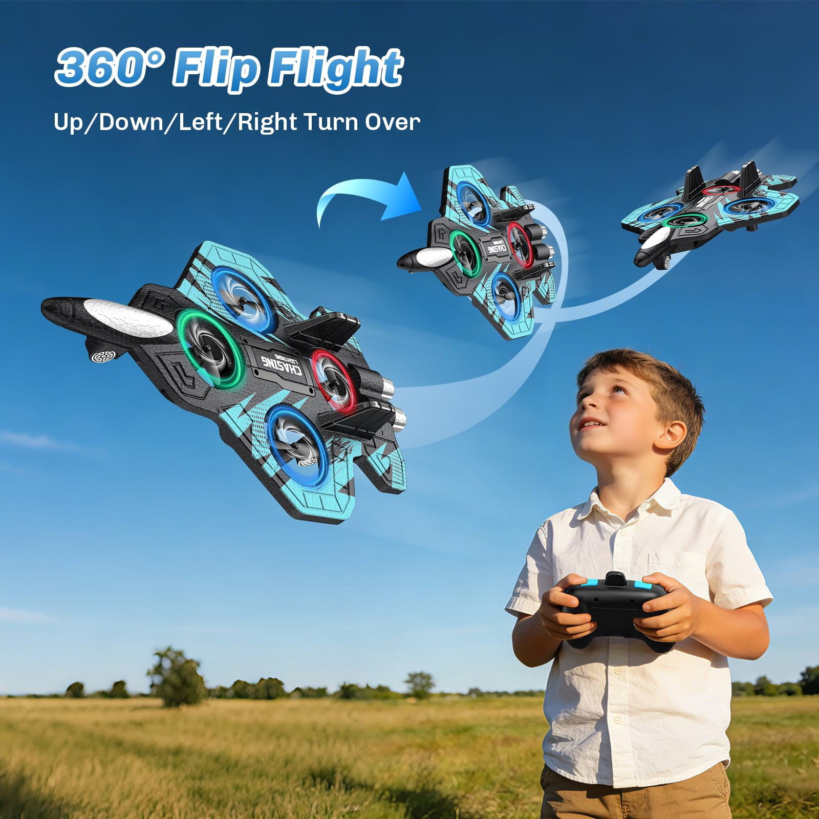 JoyStone Foam RC Airplane for Kids, Remote Control Fighter Jet with LED Lights, Headless Mode and Altitude Hold, 2.4GHz RC Plane for Beginners, Gift for Boys Girls Adults