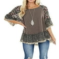 thumbnail image 2 of Blouse Femme Manches 3/4 Ourlet Floral Imprimé Léopard Ample, 2 of 6