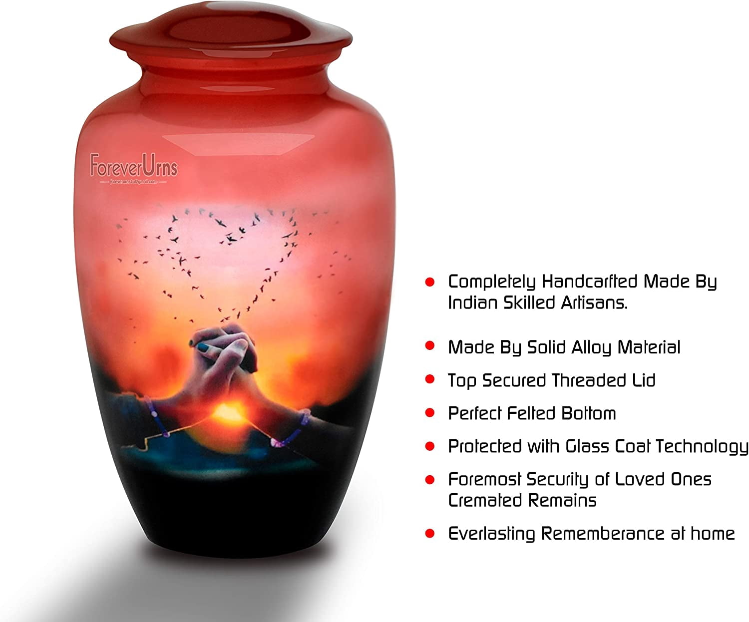 Personalized Urns for Human Ashes, Customized Couple Hand Adult Cremation Urn, Adult Urn with Velvet Bag.