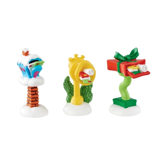 Department 56 Grinch Who-ville Wacky Mailboxes Christmas Village Accessory Set, 3 Pieces 2in H