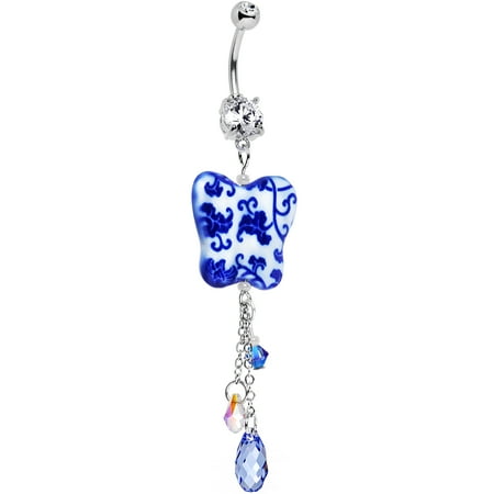 - Body Candy Handcrafted Clear Blue China Butterfly Dangle Belly Ring Created with Swarovski Crystals