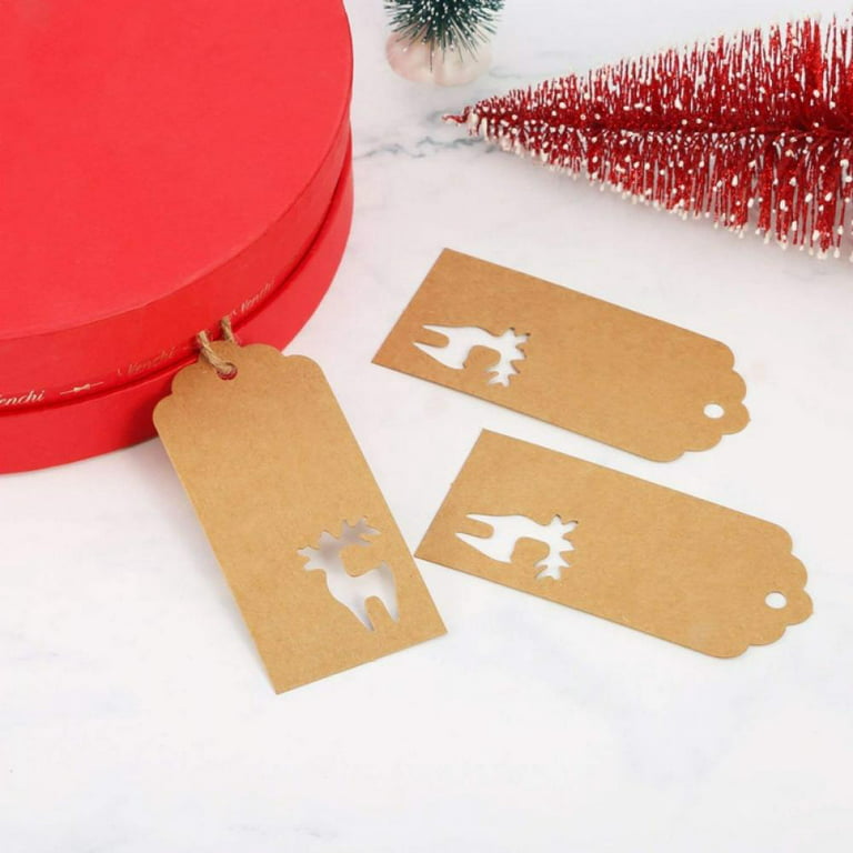 50pcs Christmas Tag, Christmas Kraft Paper Gift Tags, DIY Christmas Label  Gift Tags with 33FT String, Xmas Gift Hanging Tags for Christmas Holiday  Present Wrap and Label Package Name Card 