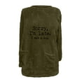thumbnail image 4 of lcziwo Womens Sherpa Pullover Fuzzy Fleece Sweatshirts Oversized Letter Graphic Crewneck Tunic Sweatshirt Loose Comfy Loungewear Tops with Pockets Sales of the Day Army Green S, 4 of 5