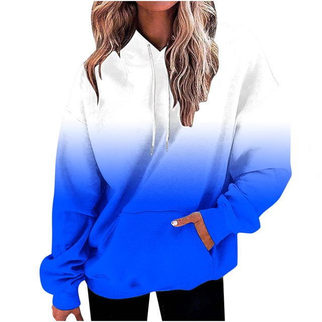 FAIWAD Hoodies Sweatshirt for Women Plus Size Long Sleeve Gradient Sweatshirts Lightweight Comfy Drawstring Tops