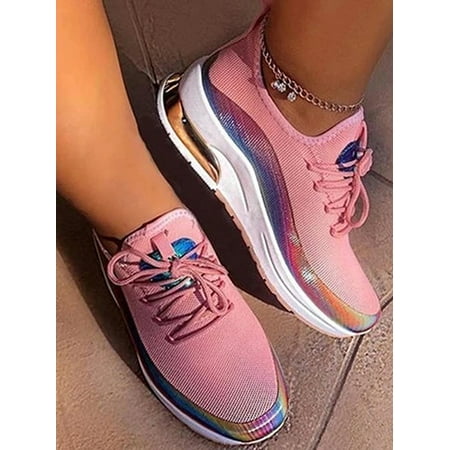 

Fangasis Sneakers for Women Lace Up Trainer Fitness Running Sneakers Mesh Gym Jogging Walking Shoes