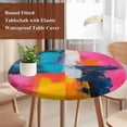 thumbnail image 3 of Pink Yellow Blue Round Tablecloth 36-44 Inch Round Fitted Table Cloth with Elastic Edge, Modern Oil Painting Art Waterproof Table Cover Protector for Outdoor Picnic Party Dining, 3 of 6