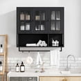 thumbnail image 2 of Bathroom Wall Cabinet, 3-Door Wooden Wall Cabinet with Open and Hidden Storage Space, Medicine Cabinet with Glass Door and Towel Bar for Entryway Living Room Bathroom Dining Room,Black, 2 of 11