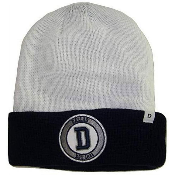 Dallas Texas D Patch Cuff Knit Winter Beanie Hat (White/Navy)