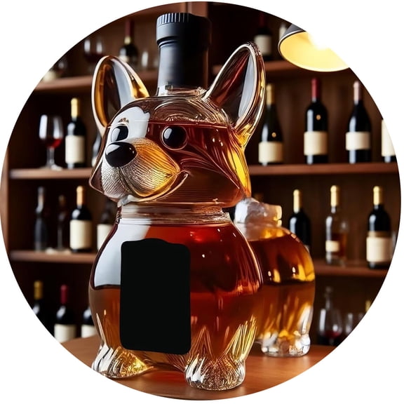 BPPEG Whiskey Bottle Corgi Shaped 10oz Novelty Glass Decanter 3D Creative Animal Theme Empty Wine Bottles for Liquor Storage Hand Blown Barware Home Bar Art Decor for Men Alcohol Lovers Collectors