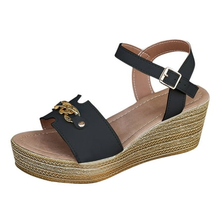 

Jungdeepe Women s Spring/summer Fashion Leather Open Toe Wedge Sandals Casual Comfortable Outdoor Buckle Sandals