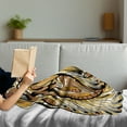 thumbnail image 3 of Tattoo Soft Flannel Fleece Throw Blanket, Head of Lion with Feather Art on His Mane Design Print, Cozy Plush for Indoor and Outdoor Use, 50" x 70", Yellow Brown and White, by Ambesonne, 3 of 5