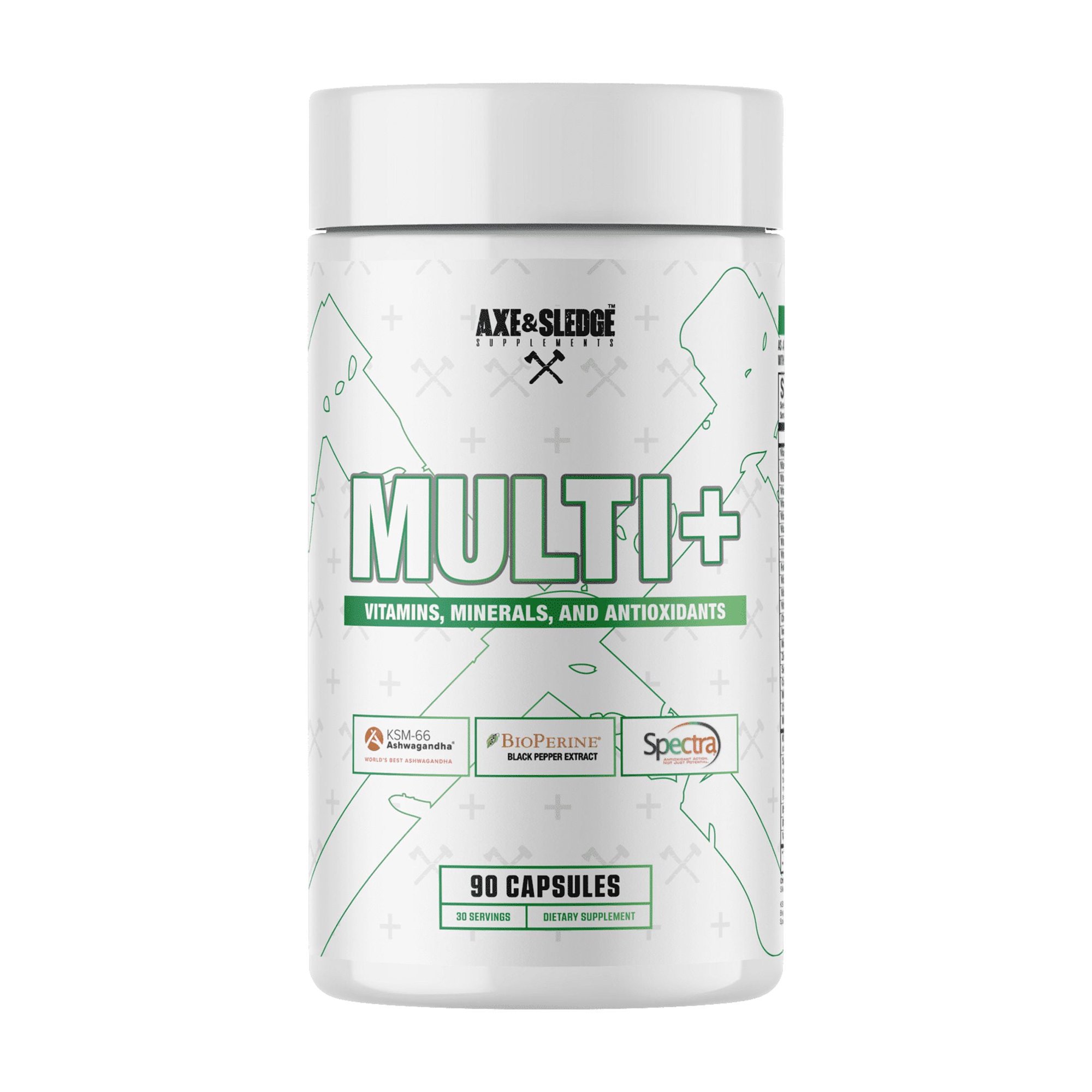 Axe & Sledge Multi Plus Multivitamin | 24 Bioavailable Vitamins & Minerals, Ashwagandha | Multivitamin for Women and Men for Daily Nutritional Support | 90 Capsules, 30 Servings