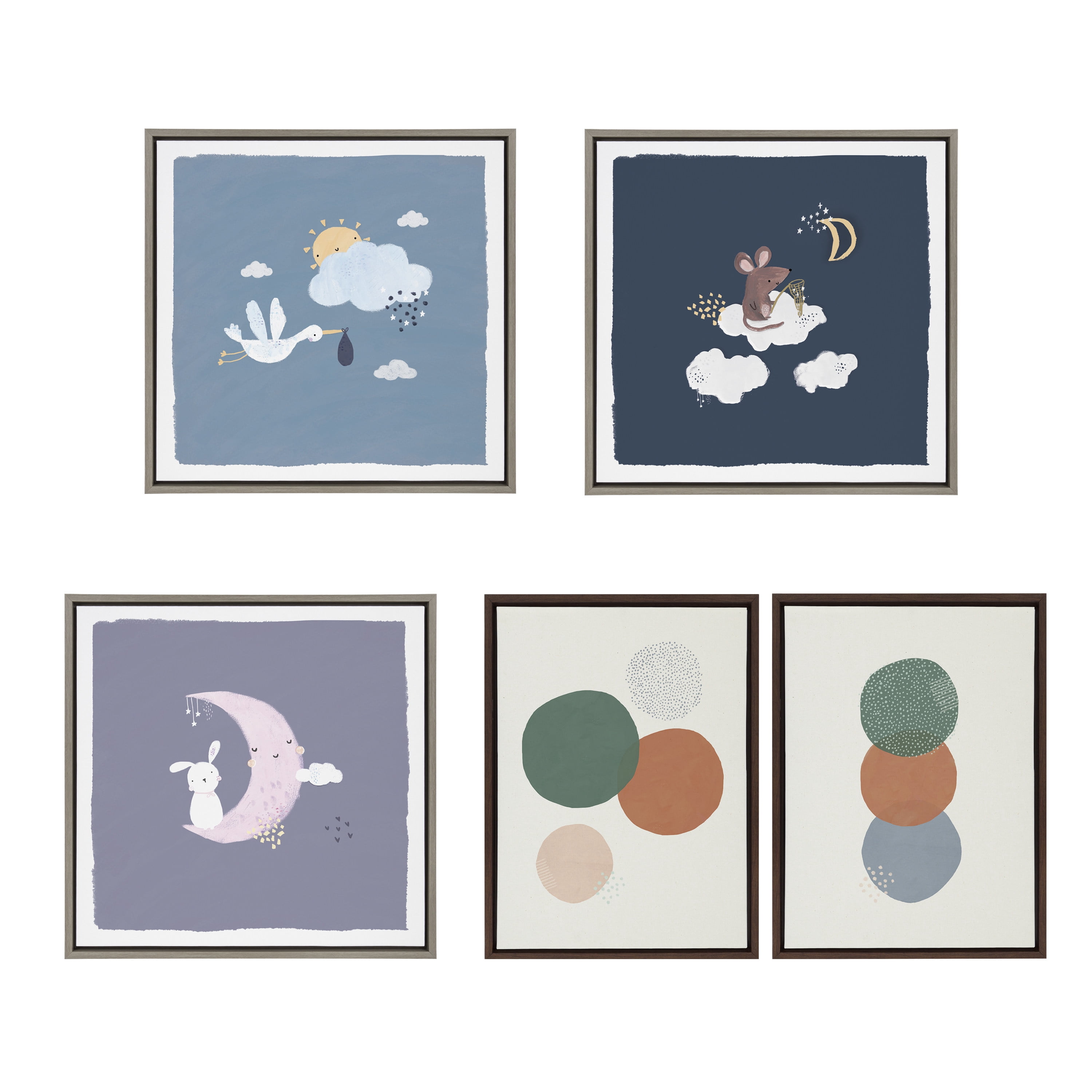 Sylvie Abstract Soft Circles Part 1 and 2 18 in x 24 in Framed Painting Canvas Art Prints, by Kate and Laurel Set of 2