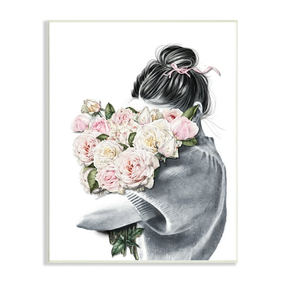 Stupell Industries Woman Smelling Bouquet Pink Pop Rose Florals, 13 x 19, Designed by Ros Ruseva