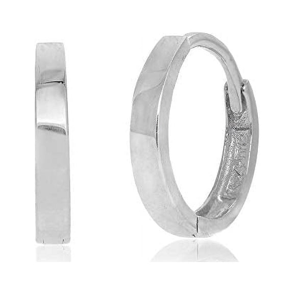 JewelStop 14K White Gold Hinge Huggie Hoop Earrings - 2x11mm