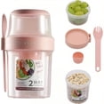 thumbnail image 2 of Versatile Breakfast Cups with Spoons - Mason-Style Glass, Airtight Lid, Oatmeal & Yogurt On-the-Go.Perfect for School Lunches, Office Snacks and Meal Prep Pink, 2 of 10