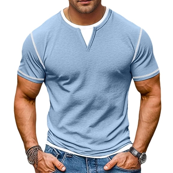 KyCheLot Mens Comfy Business Tee Layered Color Block Short Sleeve Lightweight Pullover Casual Shirts