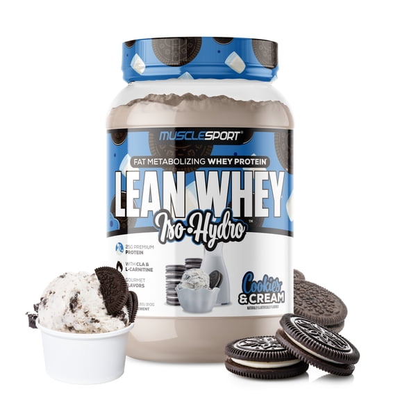 Musclesport Lean Whey™ Iso Hydro Protein Powder, Cookies & Cream - 2lb, 25g of Protein  - Low Fat - Low Carb - Fitness & Nutrition