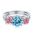 thumbnail image 2 of Gem Stone King 925 Sterling Silver Swiss Blue Topaz and Pink Lab Grown Diamond Engagement Ring for Women | 2.65 Cttw | Round 7MM | Gemstone November Birthstone | Size 9, 2 of 4