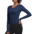 thumbnail image 2 of tarylea Women's Yoga Tops Ribbed Knit Crew Neck Tops Slim Fitted Tops Long Sleeve Shirts Athletic Sports Tops, 2 of 8