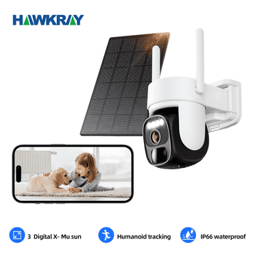 Hawkray 360 °solar panel 2K FHD WiFi camera CCTV IP security camera wireless outdoor, IP66 waterproof belt AI motion detection, color night vision and two-way audio function.