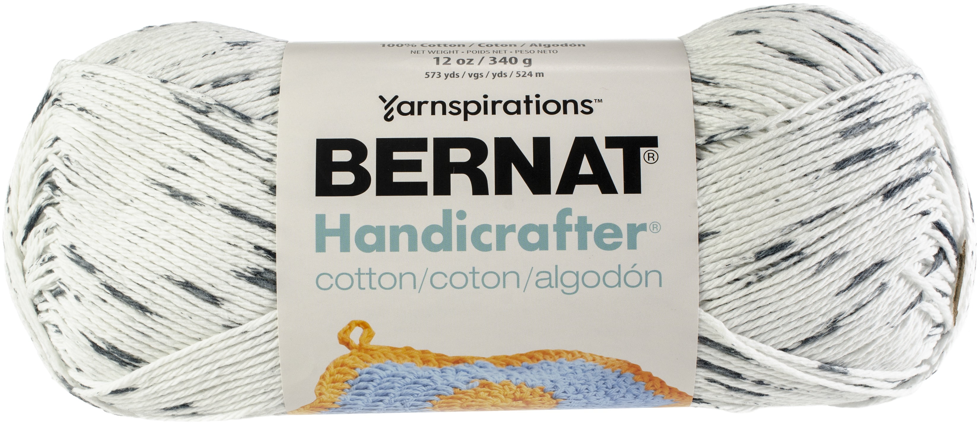 Bernat Handicrafter Cotton Yarn, Gauge 4 Medium Worsted, Salt/Pepper