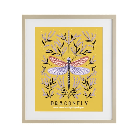 Stupell Industries Dragonfly Symmetry on Yellow Birch Framed Print Under Glass, design by Indira Prieto | IndySign