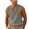 thumbnail image 2 of Men's Linen Tank Tops Sleeveless Breathable Muscle Shirts Henley V Neck with Chest Pocket Casual Summer Beach Yoga Vacation Workout Gym Activewear Tees, 2 of 7