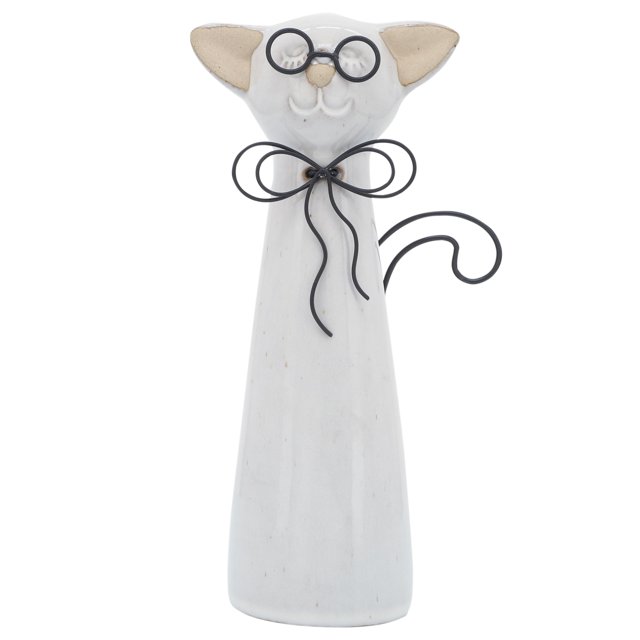 Cer, gato de 8 "h con gafas, beige Sagebrook Home 16942-02